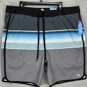 Wave Zone Mens Swim Trunks 42 Gray Stripes Lined Drawstring‎ Board Shorts NEW